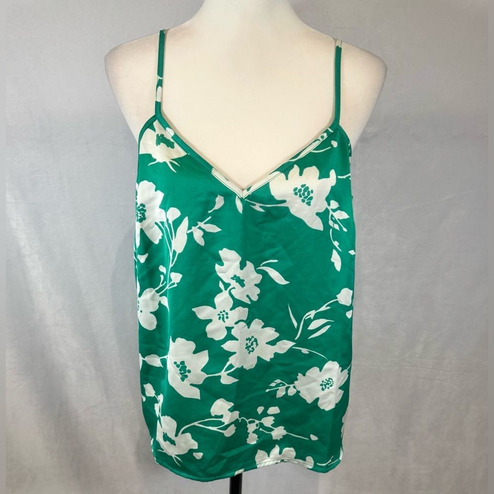 J.Crew emerald green and white floral satin cami top size 10